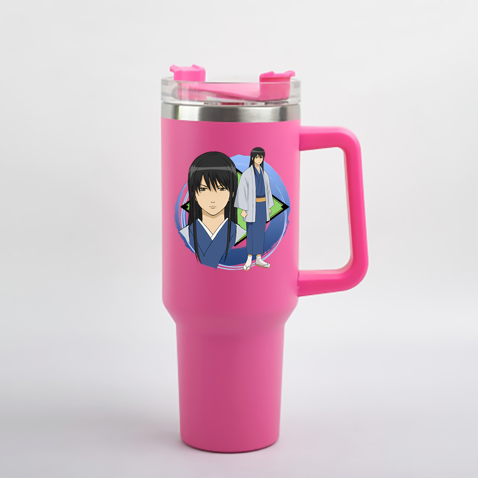 （画像用） ぎんたま 坂田銀時（さかたぎんとき） 神楽 志村新八（しむら しんぱち） GINTAMA Sakata Gintoki Kagura Shimura Shinpachi 1200mL車用タンブラー - クリスタルステッカー（プラスチックストロー付き）